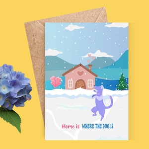 Carte de voeux, cartes de vœux pour chiens et chats, meilleurs vœux pour une nouvelle maison, cartes de vœux sur le thème des animaux de compagnie, carte de joyeuses fêtes pour chien