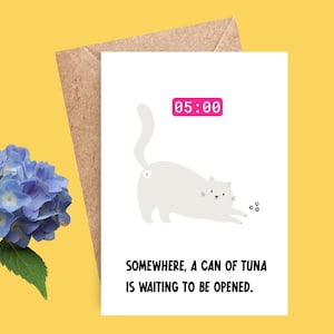Carte postale drôle de chat · Art de chat tôt le matin · Illustration fantaisiste d'animal de compagnie · Cadeau pour les propriétaires de chat