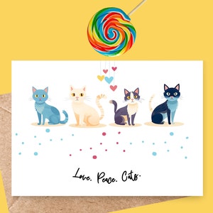 Carte de voeux chat mignon - Chats dessinés à la main - Cadeau pour amoureux des chats - Carte postale pour amoureux des animaux