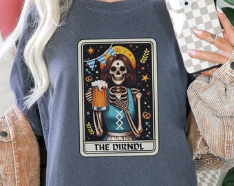 Camiseta divertida con la carta del tarot del Oktoberfest para el festival de la cerveza alemana, camiseta Dirndl divertida de Comfort Colors®, camiseta para amantes de la cerveza, camiseta divertida de esqueleto