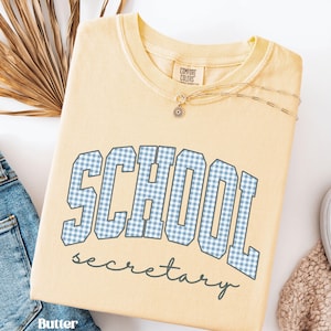Blauw pastel overhemd schoolsecretaris, dagcadeau secretaresses, T-shirt frontoffice personeel, T-shirt schooladministrateur, shirt Comfort Colors® receptioniste