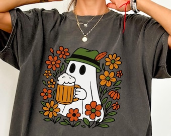 Comfort Colors® Ghost Oktoberfest Shirt, Cute German Beer Festival Shirt, Spooky Season Oktoberfest TShirt, Halloween Shirt for Beer Lover
