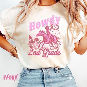 Howdy second grade cowgirl teacher shirt, 2nd grade teacher team tee, Comfort Colors rodeo teacher tee, western first day of school gift