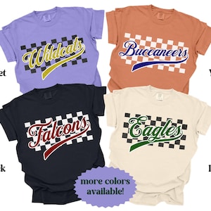 School Team Name Shirts, custom mascot shirts, school spirit T-shirt, favorite sports team t-shirt, retro mascot t-shirt, school logo shirt