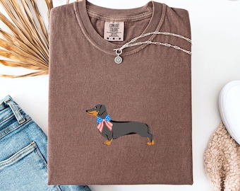Camiseta linda de perro salchicha, camiseta de perro salchicha, camiseta vintage de perro, regalo para mamá de perro salchicha, regalo para mamá de perro salchicha, lazo patriótico de coqueta