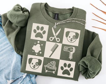 Dog Groomer Sweatshirt, Dog Groomer Gifts, Long Sleeve Pullover for Pet Groomer, Pet Stylist Matching Shirts, Christmas Gift for Dog Groomer