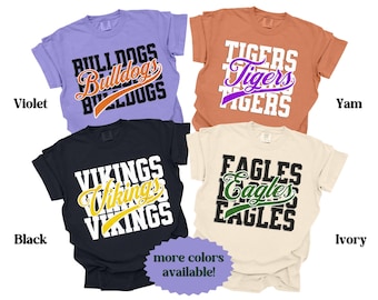 Camisetas retro con nombre de equipo escolar, camisetas personalizadas con mascota, camisetas con espíritu escolar, camisetas de tu equipo deportivo favorito, camisetas con mascota, camisetas con el logotipo de la escuela