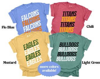 Camisetas con el nombre del equipo escolar, camisetas personalizadas con mascota, camisetas con espíritu escolar, camisetas de tu equipo deportivo favorito, camisetas con la mascota del equipo, camisetas con el logotipo de la escuela