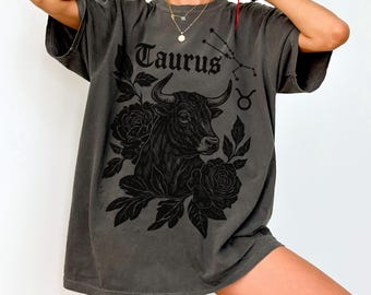 Vintage Style Taurus Shirt, Comfort Colors® Floral Zodiac Tshirt, Custom Astrology Sign Horoscope Tee, Personalized Birthday Gift For Her