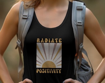 Radiate Positivity Sunburst Graphic Tank Top, Inspirational Summer Shirt, Unisex Casual Wear