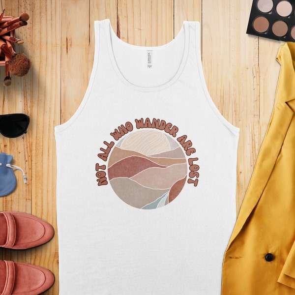 Boho Chic Women's Tank Top Not All Who Wander Are Lost Earth Tones Graphic