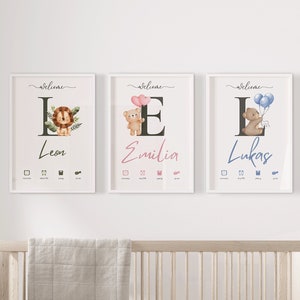 Personalized birth poster with bear or lion - perfect gift for Mother's Day as a decoration for the children's room or baby