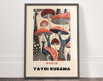 Yayoi Kusama Poster Mushrooms Style Pop Art como arte de pared moderno para la sala de estar o el hogar: regalo para los amantes del arte y los fanáticos de Japón