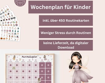 Wochenplan für Kinder Fee - Wochenübersicht, Wochenplan Elfe mit Routinekarten zum Ausdrucken, Tagesplan, Druckvorlage Wochenplaner PDF