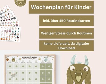 Wochenplan Kinder Monster – Visueller Wochenplan für Tagesstruktur & Routinen | Montessori PDF Vorlage zum Ausdrucken