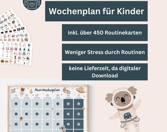 Wochenplan für Kinder mit Routinekarten Weltraum – Tagesplaner Schulkind, Wochenübersicht Kinder, Montessori Wochenplaner zum Ausdrucken PDF