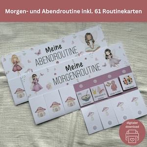 Quadro de rotina matinal e noturna para crianças Fairy | Imprimível inspirado em Montessori com 61 cartões | Plano de rotina divertido para crianças