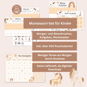 Kit Montessori para Crianças – Rotina Matinal, Rotina Noturna, Planejador Doméstico e Planejador Semanal com mais de 400 Cartões de Rotina em PDF - Planejador Diário Unicórnio Boho