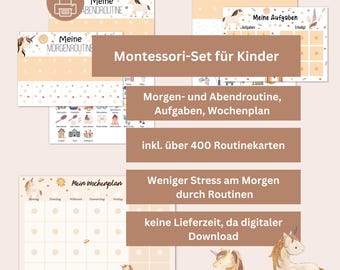 Montessori Set for Children – Morning Routine, Evening Routine, Household Planner & Weekly Planner with 400+ Routine Cards PDF - Daily Planner Unicorn Boho