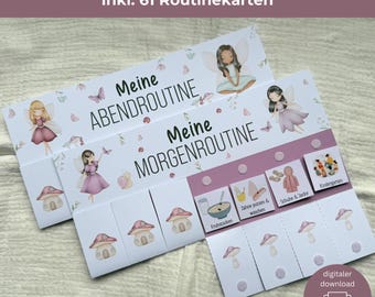 Morgen- & Abendroutine Kinder Fee – Tagesplan Montessori, Routineplaner zum Ausdrucken Download, Morgenroutine Plan Kleinkind PDF