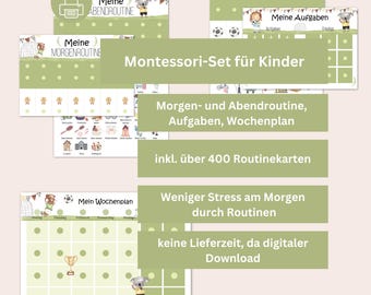 Montessori set for children in a football design – morning routine, evening routine, household plan & weekly planner with 400+ routine cards