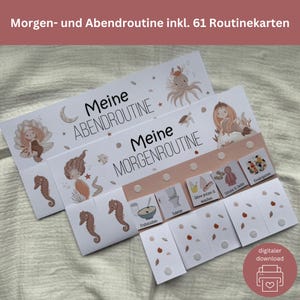 Quadro de rotina matinal e noturna para crianças Mermaid | Imprimível inspirado em Montessori com 61 cartões | Plano de rotina divertido para crianças