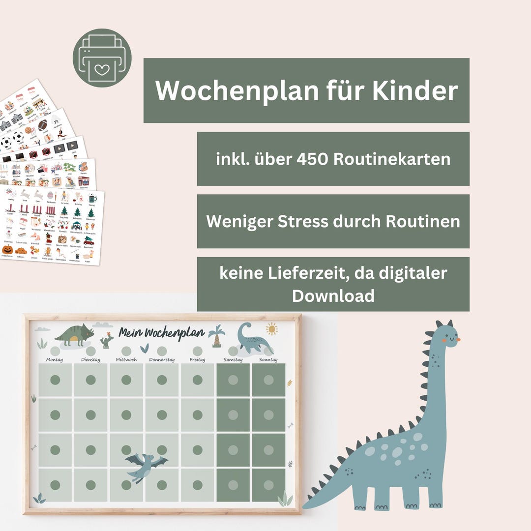 Wochenplan Für Kinder Mit Routinekarten Dino – Tagesplaner Schulkind