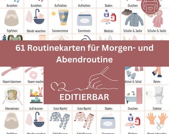 Routinekarten Kinder editierbar – Visuelle Ablaufkarten für Morgen und Abendroutine VORLAGE | Montessori PDF zum Ausdrucken