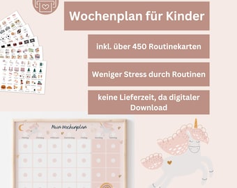 Wochenplan Kinder Einhorn – Visueller Wochenplan für Tagesstruktur & Routinen | Montessori PDF Vorlage zum Ausdrucken