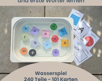 水遊びゲーム：色、形、文字、単語を学ぶ - モンテッソーリ学習ゲーム | 101枚のタスクカード、分類ゲーム | PDFダウンロード、2歳からの就学前教育