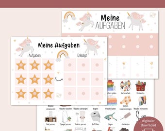 Household planner for children with a unicorn design | Montessori-inspired printable routine planner | Everyday helper and fun for learning