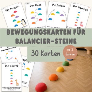 Balancing Stones Movement Cards – 30 task cards for movement & balance, Montessori play ideas for children from 2 years old, printable PDF