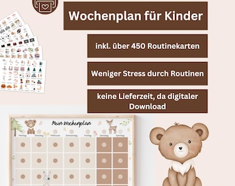 Wochenplan für Kinder mit Routinekarten Waldtiere – Tagesplaner Schulkind, Wochenübersicht Kinder Montessori Wochenplaner zum Ausdrucken PDF