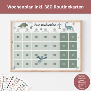 Wochenplan für Kinder Dino - mit Routinekarten zum Ausdrucken - Montessori spielerisch lernen Routinen für Kinder - Digital Download
