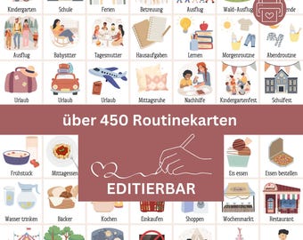 450 Routinekarten für Kinder – editierbare Routinekärtchen Montessori zum Ausdrucken, Tagesplan, Morgenroutine, Abendroutine, Wochenplan