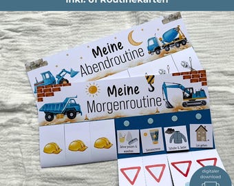 Morning & Evening Routine for Children - Construction Site - Montessori Daily Plan, Printable Routine Planner (Download), Morning Routine Plan for Toddlers - Digger