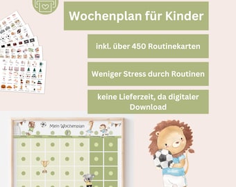 Wochenplan für Kinder mit Routinekarten Fußball– Tagesplaner Schulkind, Wochenübersicht Kinder, Montessori Wochenplaner zum Ausdrucken PDF