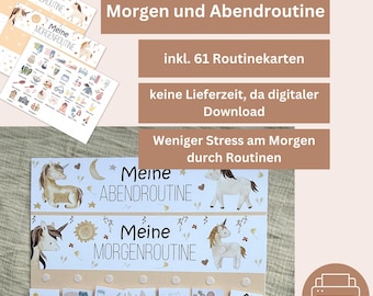Morgen- & Abendroutine Kinder Einhorn – Visuelle Tagesroutine mit Routinekarten | Montessori Vorlage PDF zum Ausdrucken