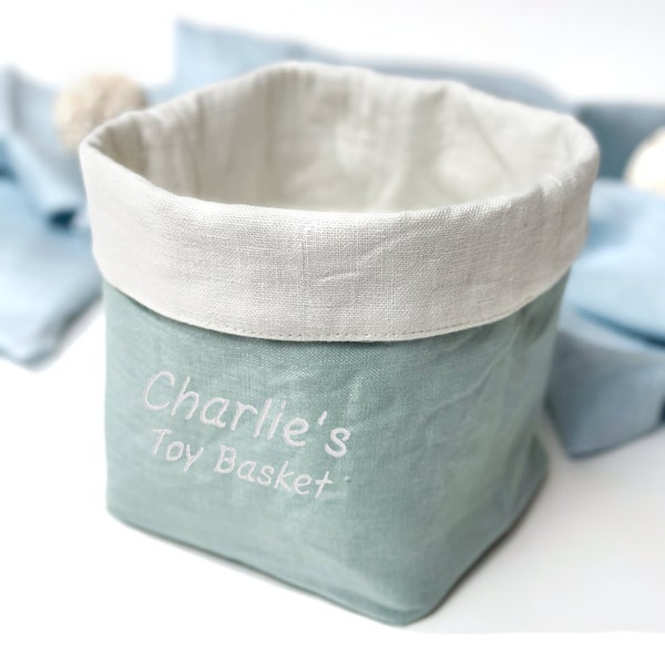 Personalized Dog Toy Basket | Reversible Linen Storage Basket | Dog Lover | Custom Pet Toy Basket Gift | Custom Dog Toy | New Puppy Gift