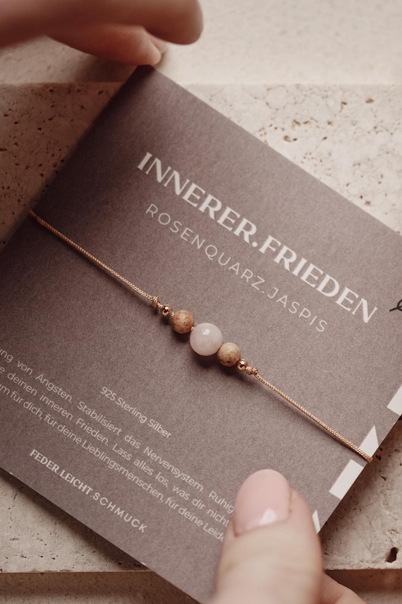 Innerer Frieden Armband – Rosenquarz & Jaspis – Selbstliebe Edelstein Schmuck – Meditation Mantra Mutmacher – Geschenk für sie - Optimismus