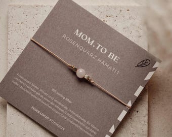 Zwangerschapsarmband "Aanstaande Moeder" – Gelukshanger van rozenkwarts en maansteen – Beschermende steen wensarmband voor de bevalling – Cadeau voor aanstaande moeder