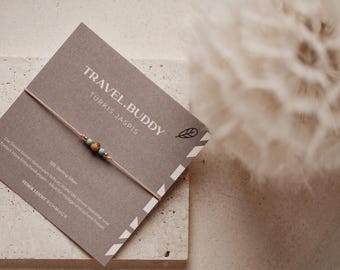 Pulsera de viaje – Amuleto de la suerte para viajar – Regalo para viajes por el mundo y estudios en el extranjero – Turquesa jaspeada – Talismán protector – Resistente al agua