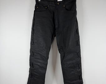 Pantaloni in pelle nera vintage HighFime Motor Wear (Taglia: M)