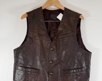 Vintage 90's Brown Leather Vest (Size: L)