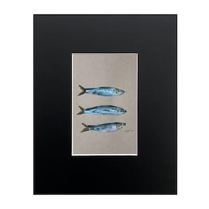 Sardine Illustration, Kitchen Wall Art, Restaurant Artwork, Funny Kitchen Art, Sardine Painting, Gouache, Food Art, Food Painting, Small Art
