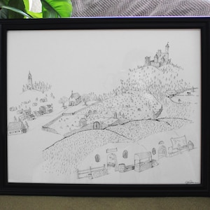 Dungeons and Dragons Custom Map, D&D Fantasy Map, Made to Order, Pen and Ink World Map Art, Hand Drawn Framed Illustration