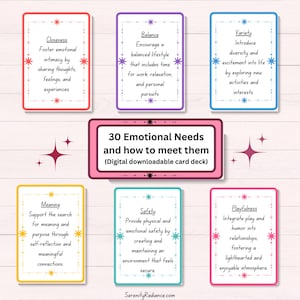 30 emotionale Bedürfnisse und wie man sie erfüllt, Therapiekarten, emotionale Intelligenz, Emotionsregulierung, Ressourcen für psychische Gesundheit, Wellness Geschenk