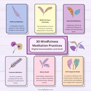 30 Mindfulness Meditation Practices Cards, Affirmation Deck, Positive Self-Care Tool, Inspirational Quotes, Encouraging Words, Positive Vibe