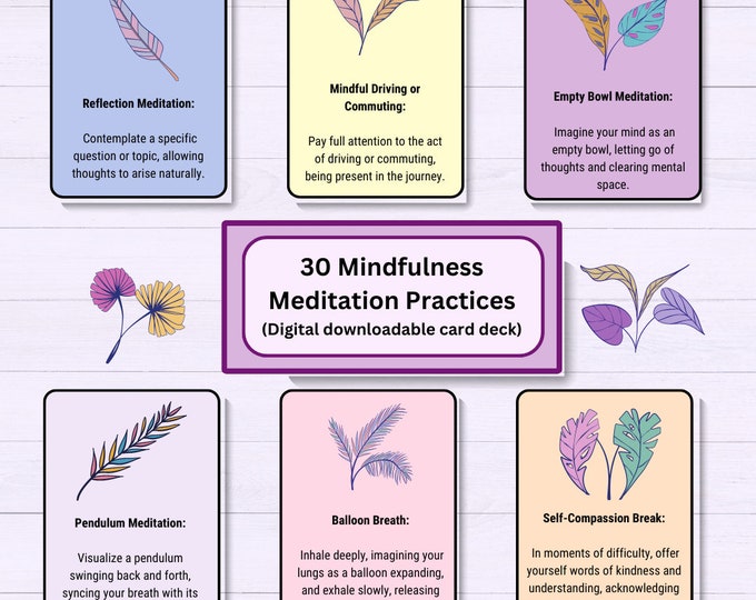 30 cartes de pratiques de méditation de pleine conscience, jeu d'affirmations, outil de soins personnels positifs, citations inspirantes, mots encourageants, ambiance positive