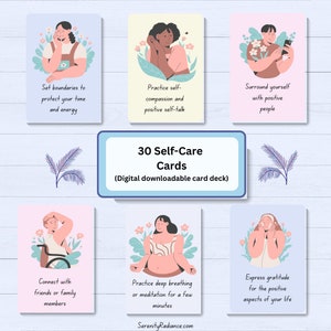 30 Self Care Cards Pack, Empowerment Affirmation Deck, Self Discovery Cards, Wellness Gift, Mental Health Inspiration, Daily Positivity Deck